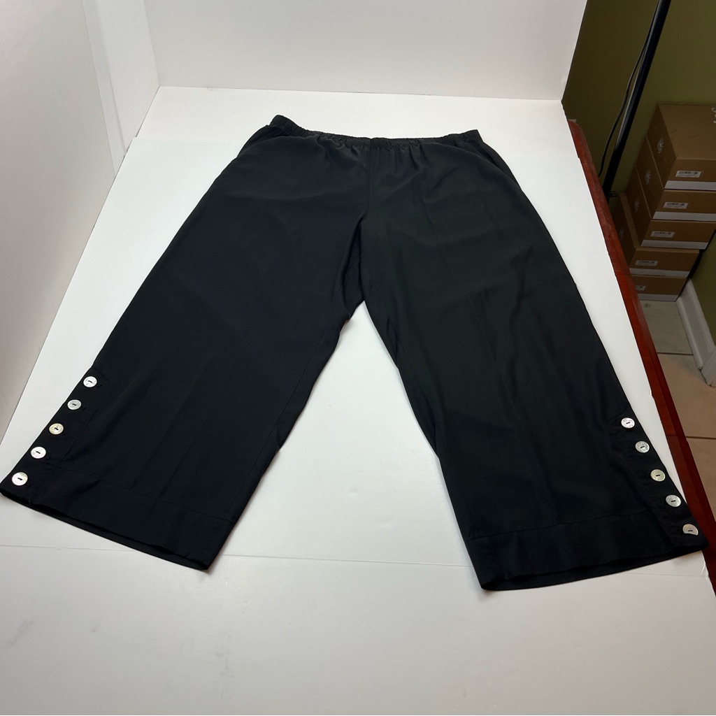 John Mark Black Wide-Leg Cropped Pants Button Accents Womens Large Tencel *Flaw